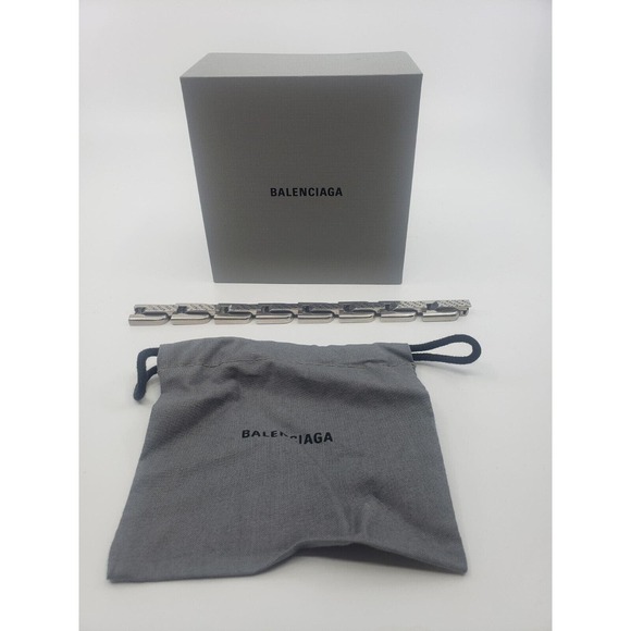Balenciaga precious lo-link silvertone bracelet - antique silver LOGO SIZE M - Picture 1 of 9